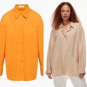 🆕 NEW Aritzia Sz XL Essential Orange Linen blend Oversized Shirt